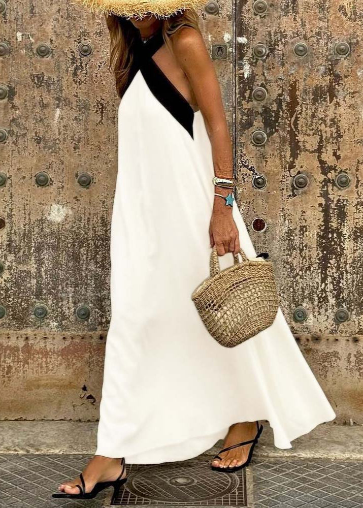 Merry | Chic Monochrome Halter Maxi Dress