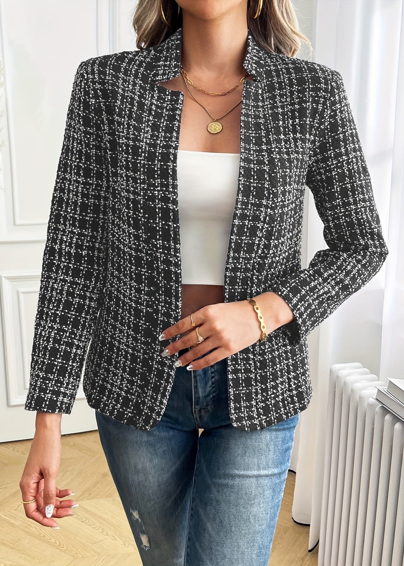 Shea | Classic Monochrome Tweed Blazer