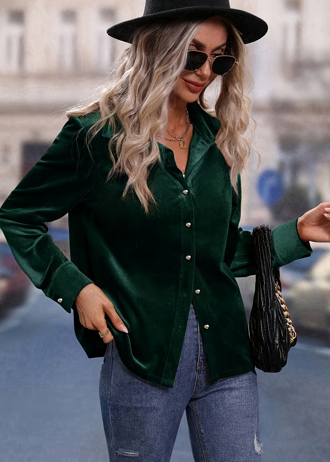 Jeanet | Velvet Button-Down Blouse