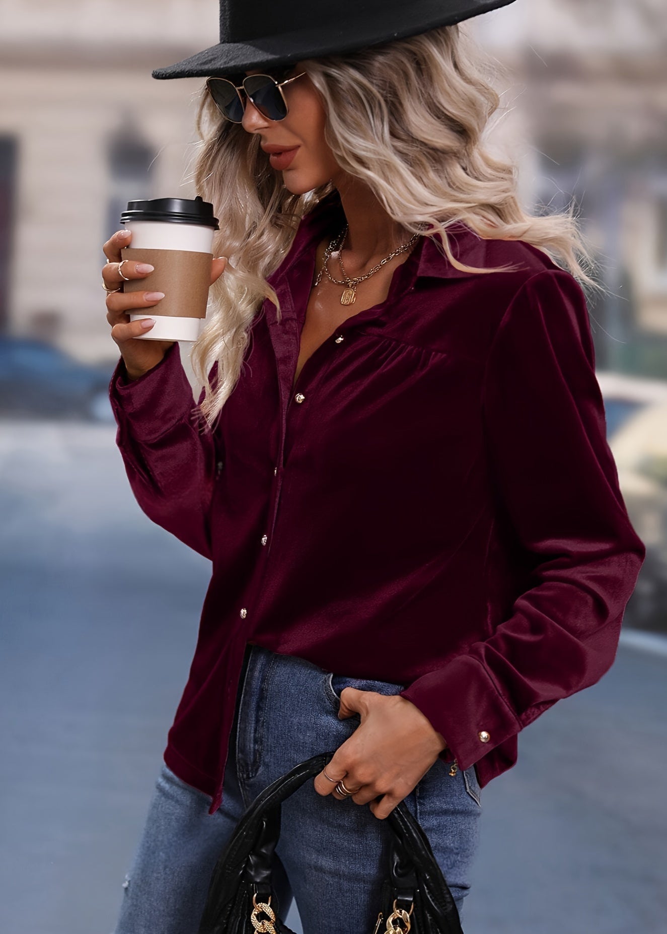 Jeanet | Velvet Button-Down Blouse