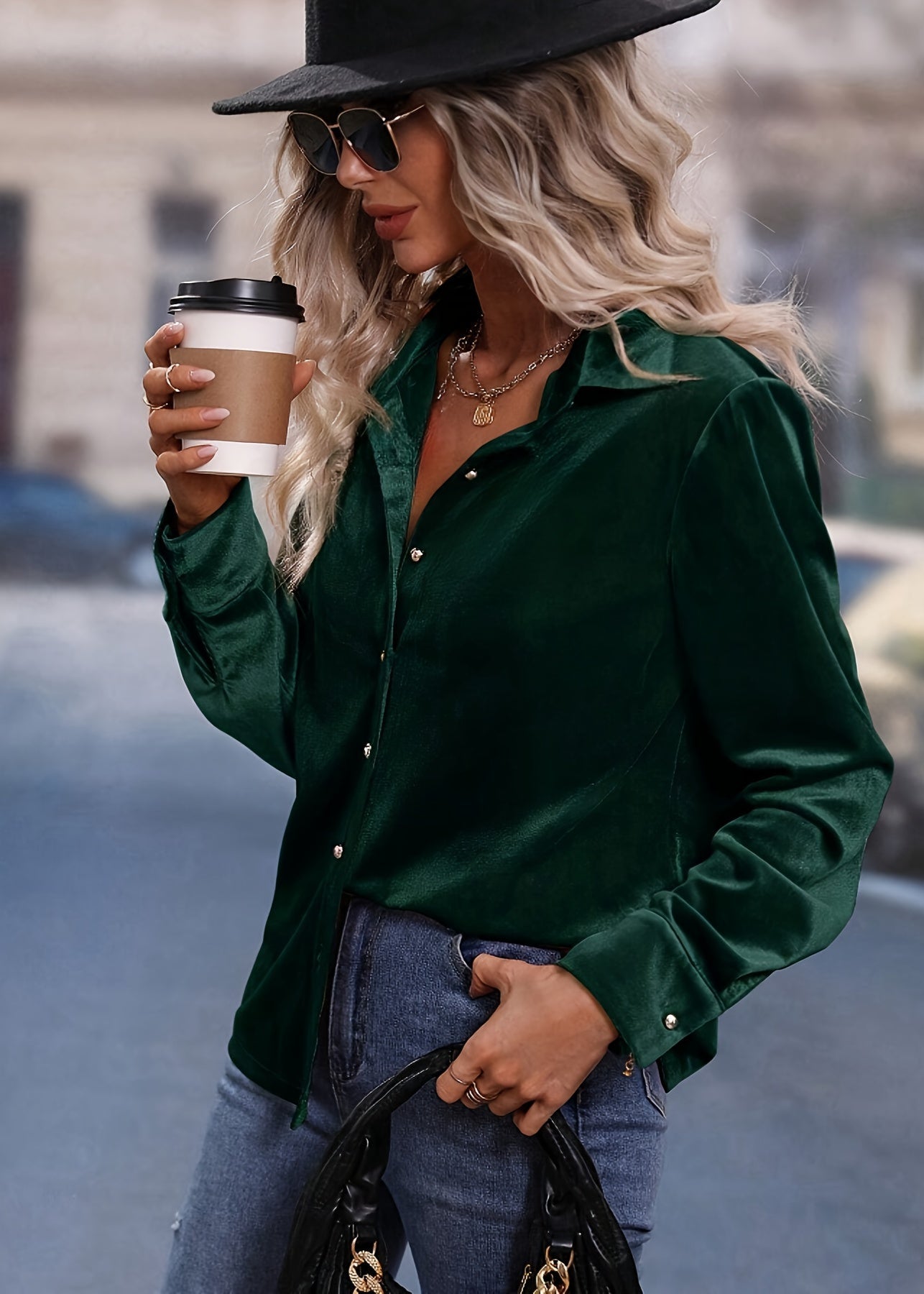 Jeanet | Velvet Button-Down Blouse