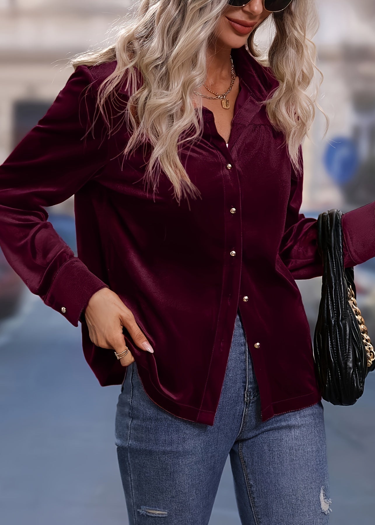 Jeanet | Velvet Button-Down Blouse