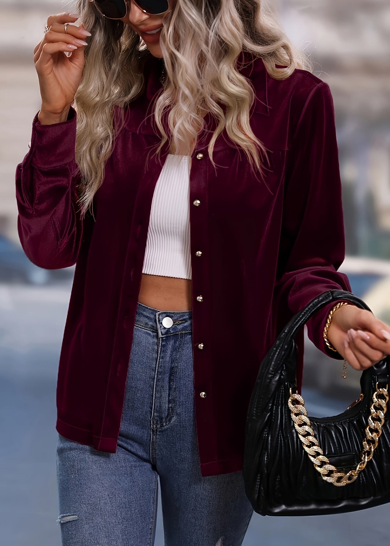 Jeanet | Velvet Button-Down Blouse