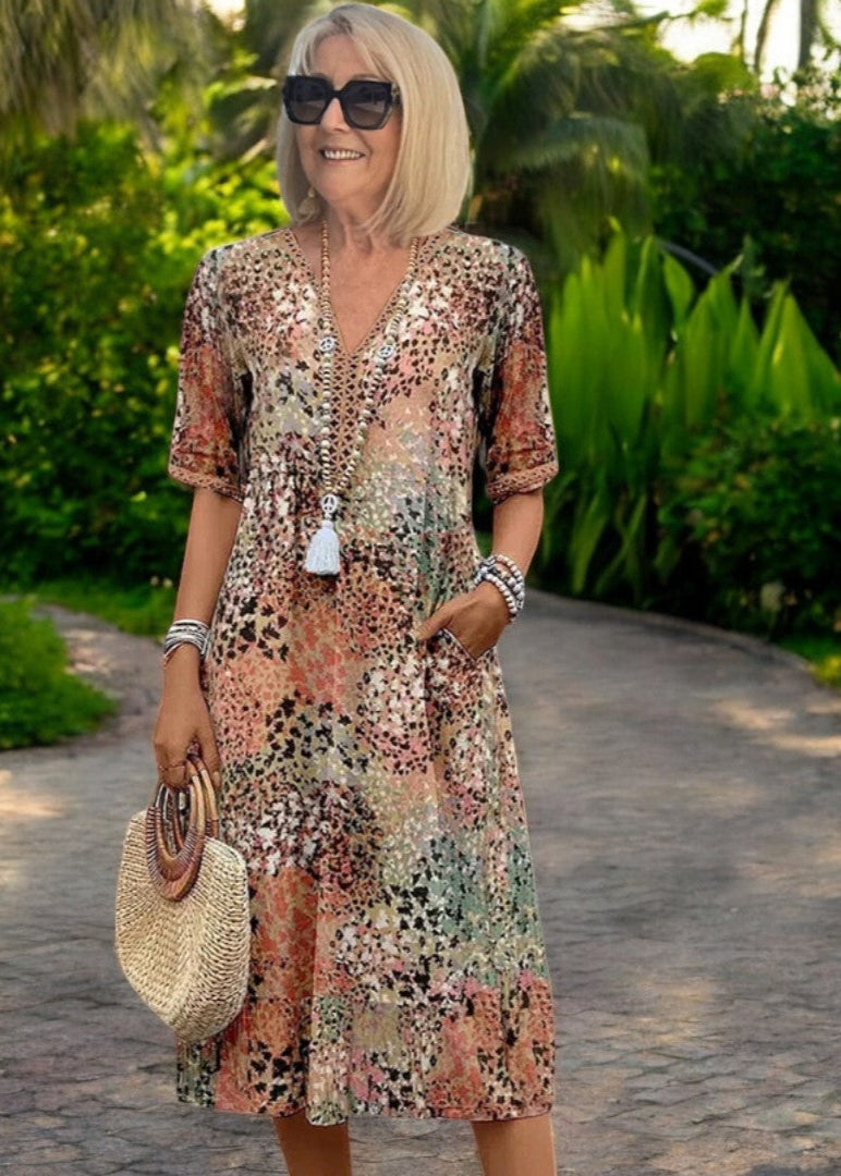 Nicoline | Boho-Chic Printed Midi Dress