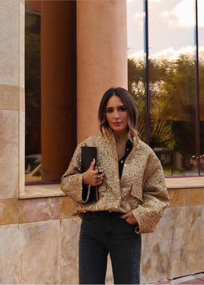 Goldie | Golden Sequin Tweed Jacket