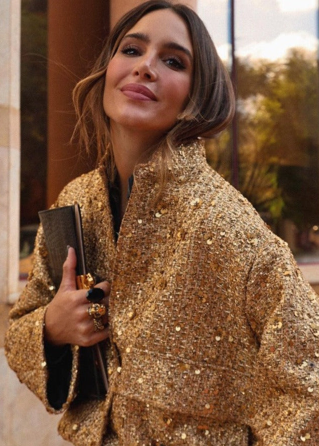 Goldie | Golden Sequin Tweed Jacket