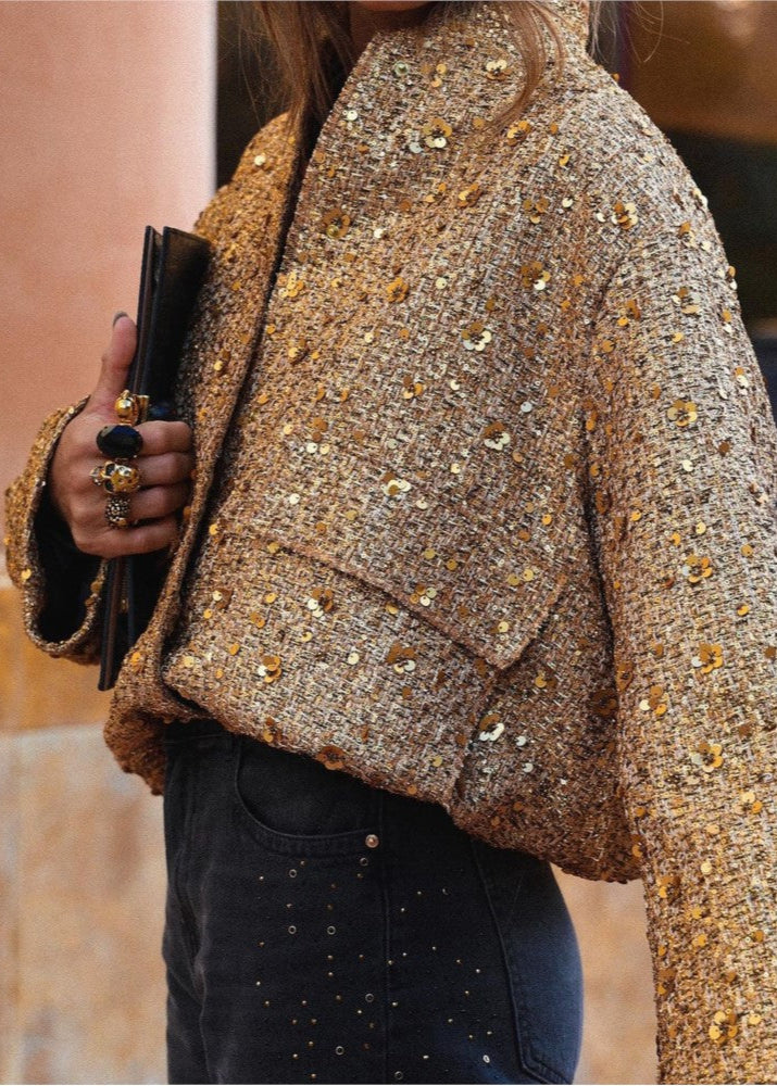 Goldie | Golden Sequin Tweed Jacket