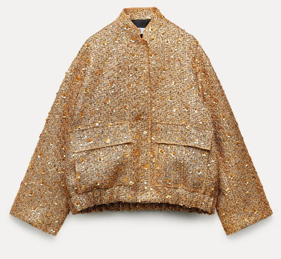 Goldie | Golden Sequin Tweed Jacket