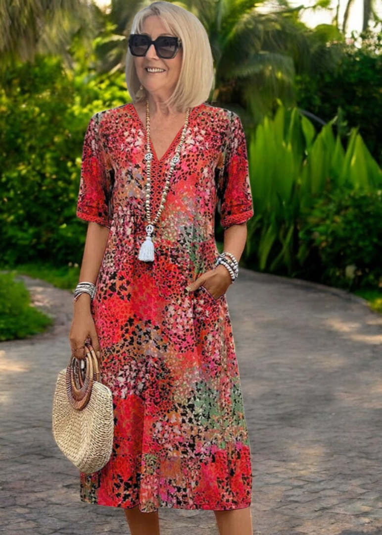 Nicoline | Boho-Chic Printed Midi Dress