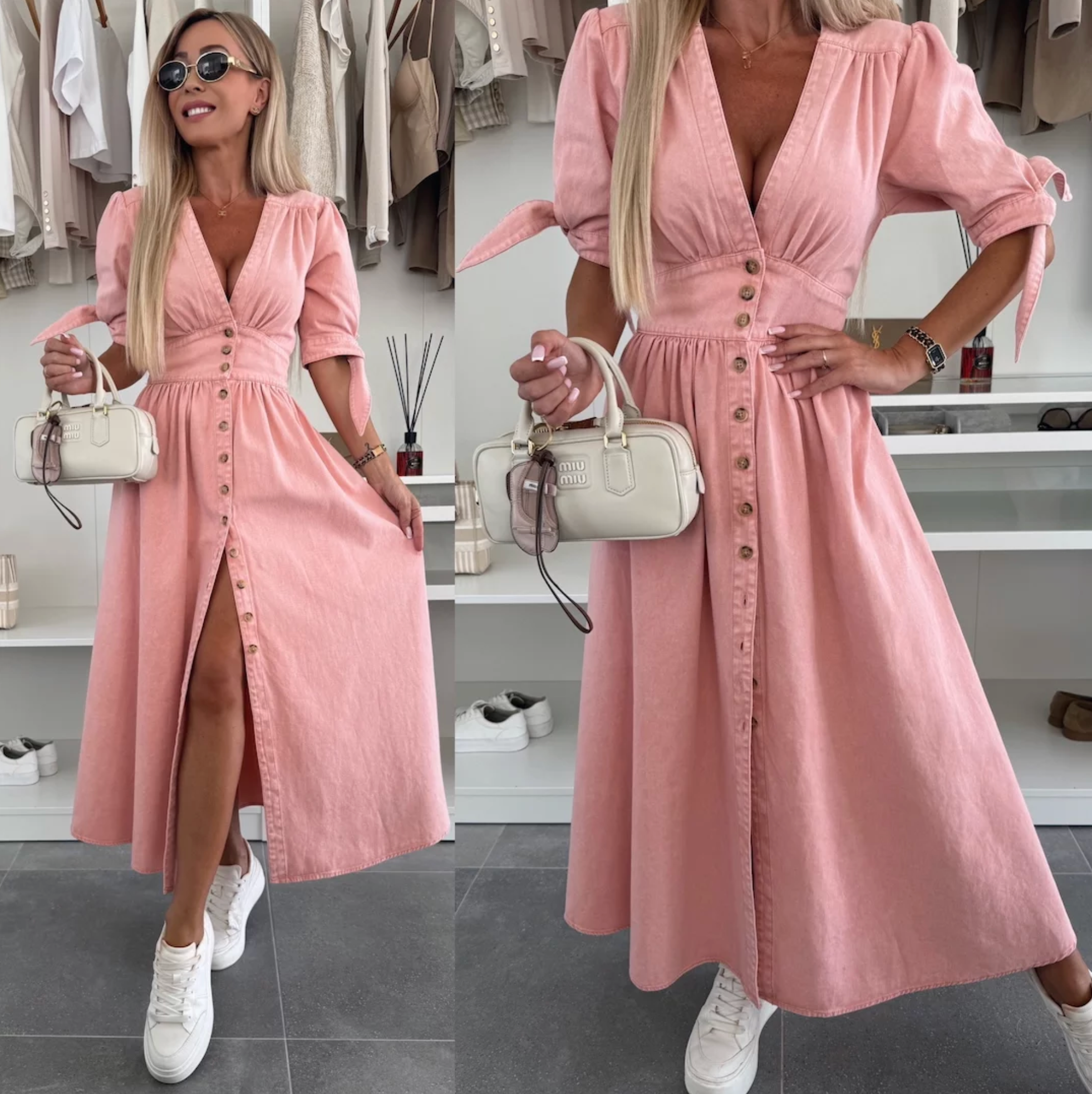 Ivanka | Blush Button-Down Midi Dress