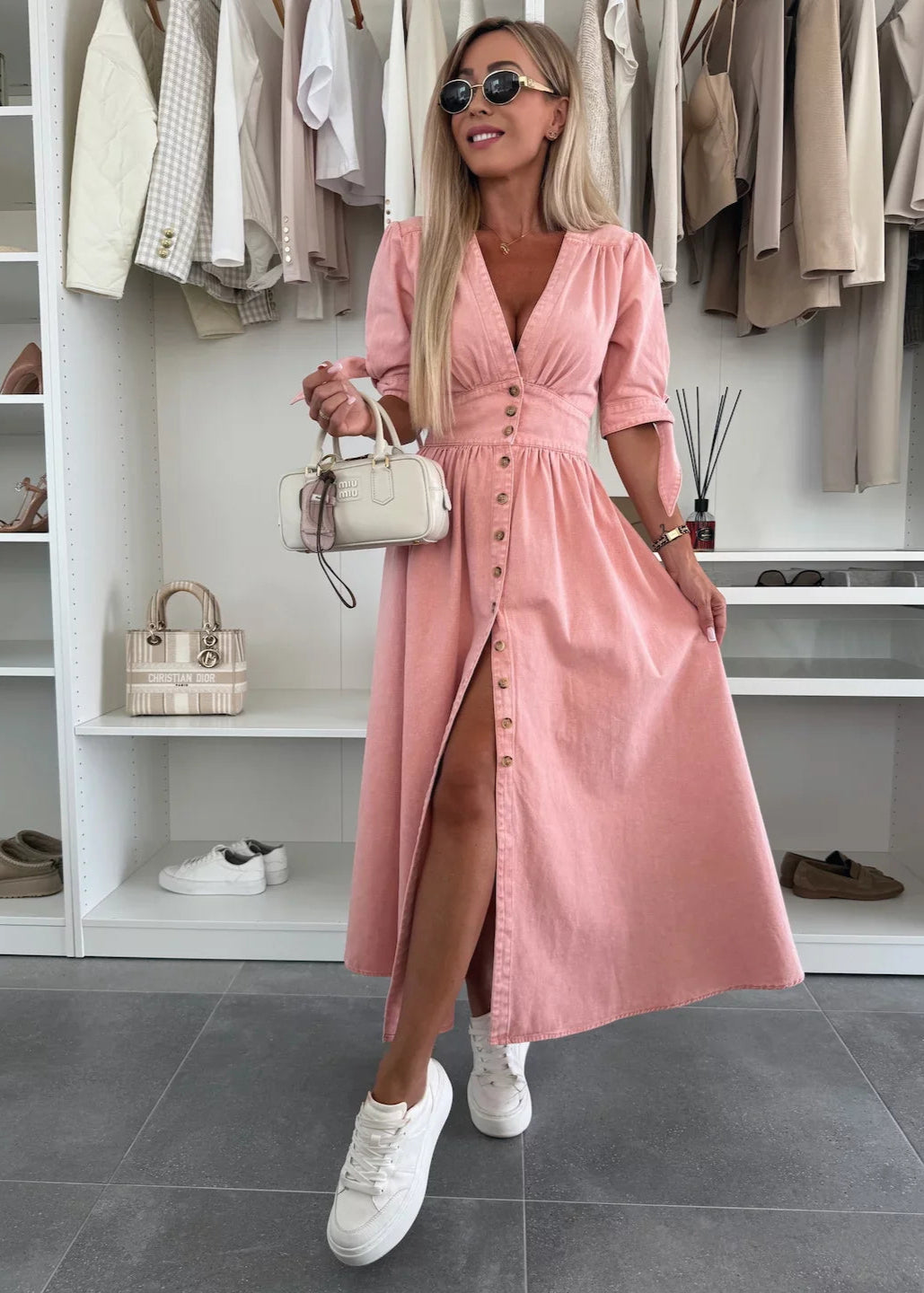 Ivanka | Blush Button-Down Midi Dress