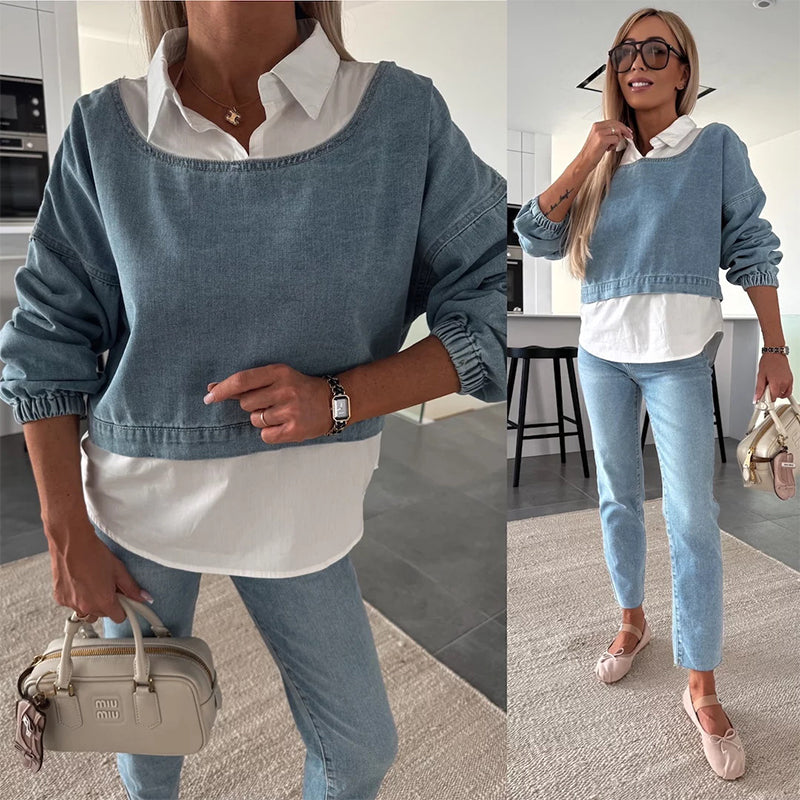 Sienna | Layered Denim Sweatshirt