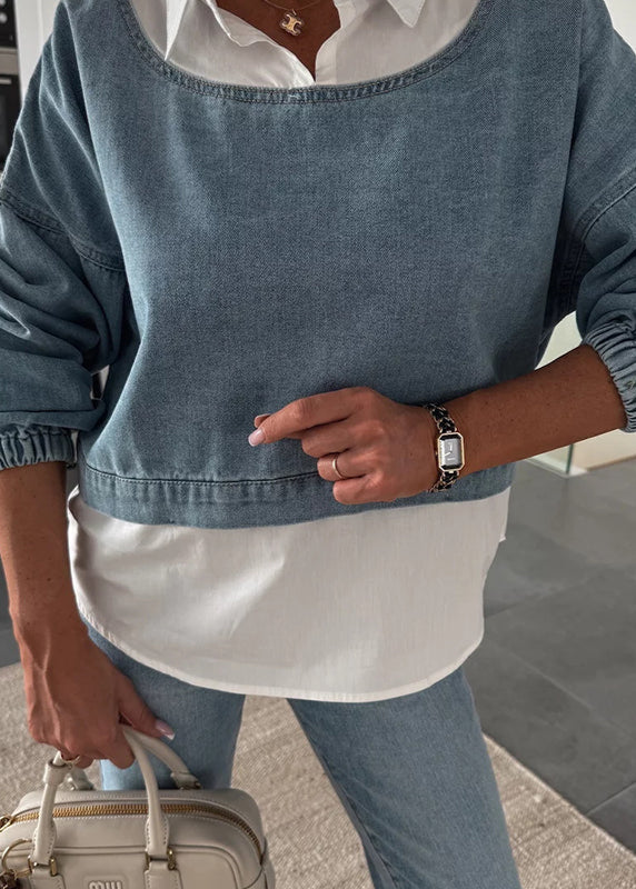 Sienna | Layered Denim Sweatshirt