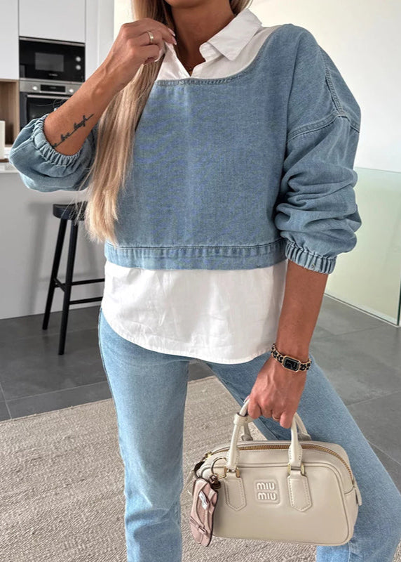 Sienna | Layered Denim Sweatshirt