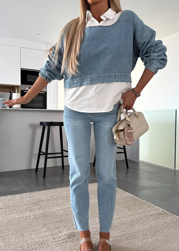 Sienna | Layered Denim Sweatshirt